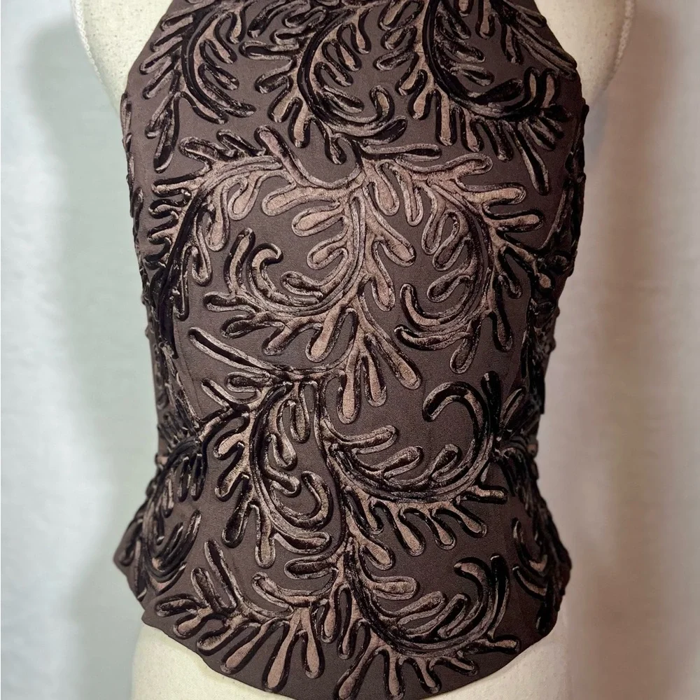Carmen Marc Valvo Brown Embellished Evening Blouse Women’s Size 8 Back Zipper - Picture 7 of 7